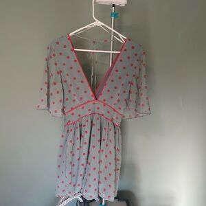 Forever 21 Light Blue Romper with Red Polka Dots and Tie Back